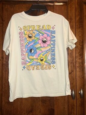 Pretty Rebellious Cream Graphic Tee with Script Logo